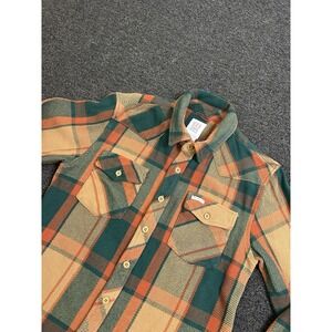 Topo Designs Mountian Plaid Organic Cotton Flannel Orange/Green Mens Size Small